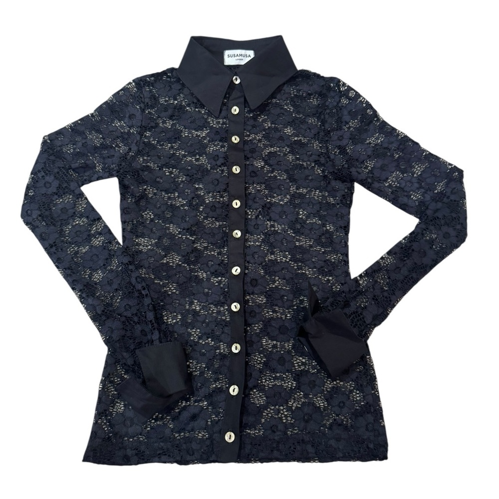 Susamusa Navy Mesh Collar Button Down